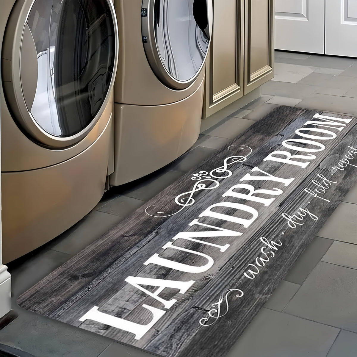 Non-Slip Runner Rug with Rubber Backing Machine Washable Gray Wood-Tone Farmhouse Floor Mat for Hallway Bathroom Laundry Room Multiple Sizes