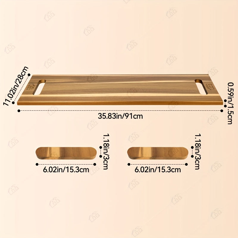 Extra Large Acacia Wood Charcuterie Board 36x12 Inch with Handles and 2 Stands - 3ft Rectangular Cheese and Meat Serving Platter for Party Entertaining - Oversized Grazing Board Gift