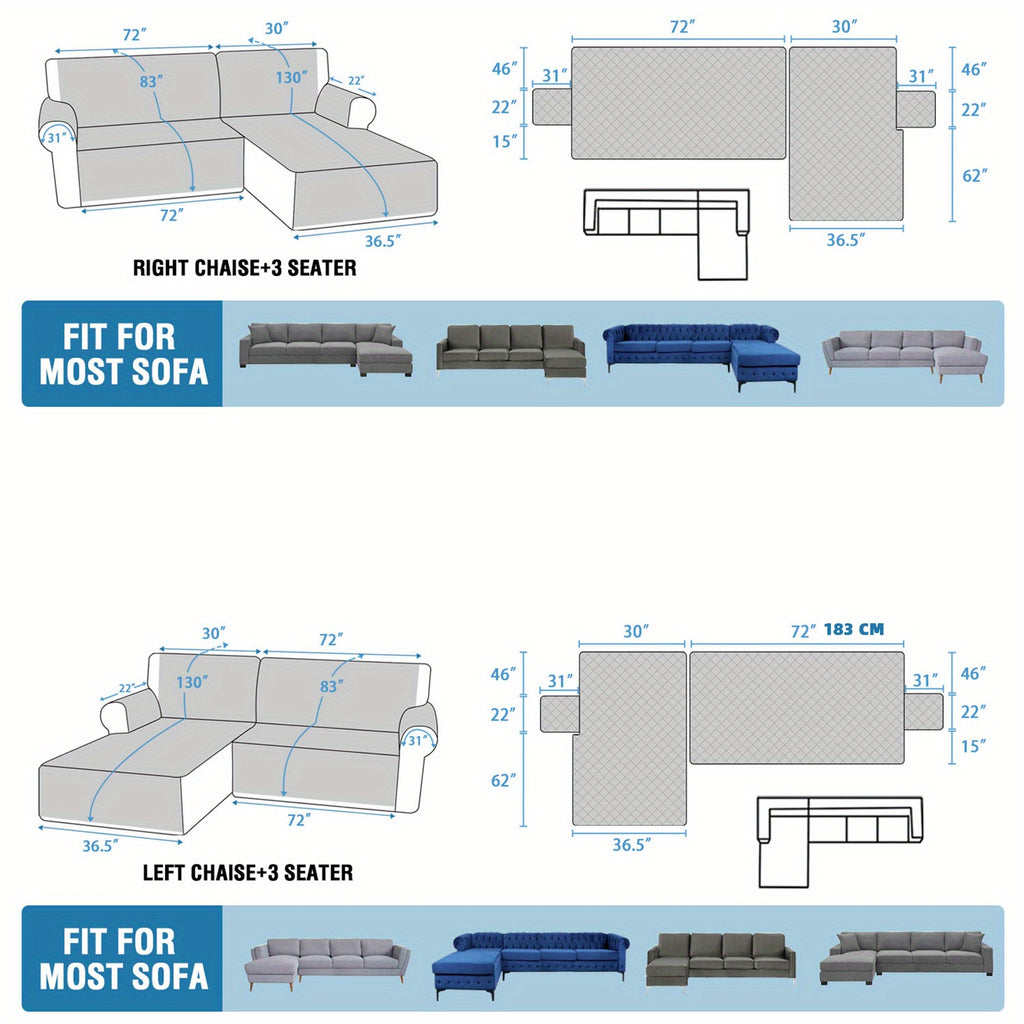 L-Shaped Sectional Sofa Cover 100% Liquid-Resistant Couch Slipcover with Non-Slip Straps for Dogs Cats Pets Left Right Chaise