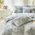 3-Piece Tie-Dye Long Plush Duvet Cover Set 1 Duvet Cover + 2 Pillowcases Zip Closure Machine Washable All-Season Elegant Bedroom Pink Khaki Light Gray Twin Full Queen King