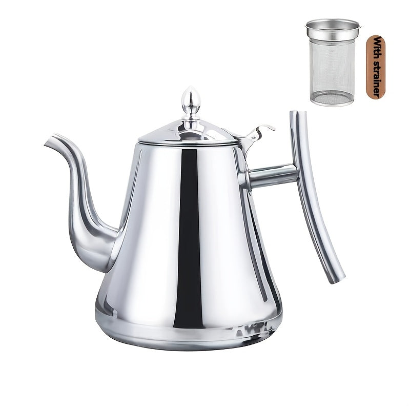 Stainless Steel Kettle with Filter Tea Pot Coffee Pot Cold Water Pitcher Induction Cooker Compatible for Home Hotel Restaurant Golden Finish