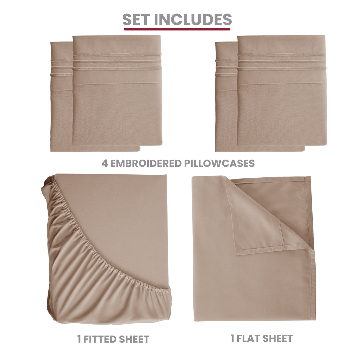 Brushed Microfiber Bed Sheet Set 6 Piece with Embroidered Pillowcases - Hotel Luxury Deep Pocket 16 Inch, Soft Breathable All Season, 24 Colors, Twin Twin XL Full Queen King Cal King