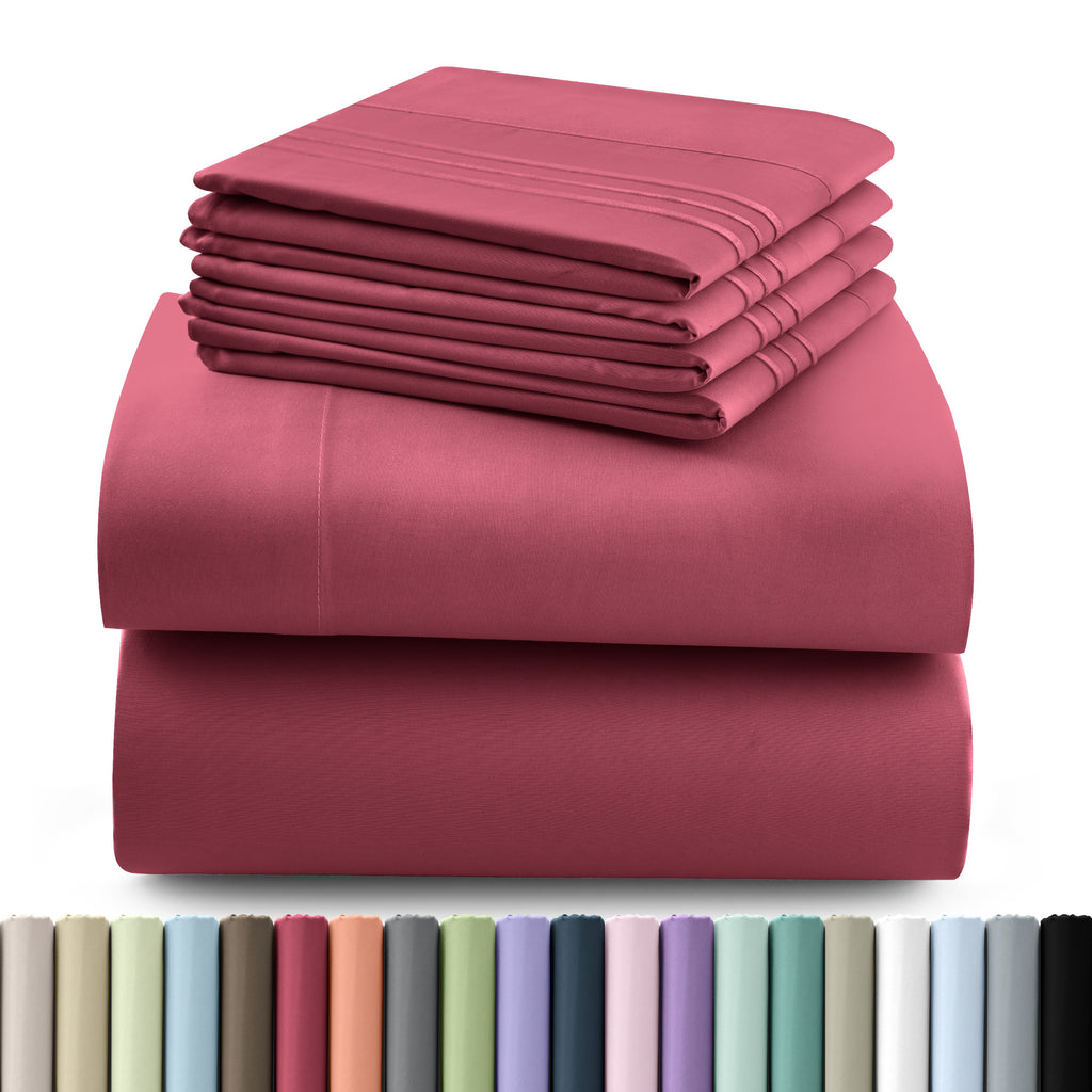 Hannah Bedding Sheet Set 6pcs Brushed Polyester 16" Deep Pocket – Embroidered Pillowcases Hotel Luxury Soft Bed Sheets for Twin Full Queen King Cal King, 24 Colors