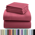 Hannah Bedding Sheet Set 6pcs Brushed Polyester 16" Deep Pocket – Embroidered Pillowcases Hotel Luxury Soft Bed Sheets for Twin Full Queen King Cal King, 24 Colors