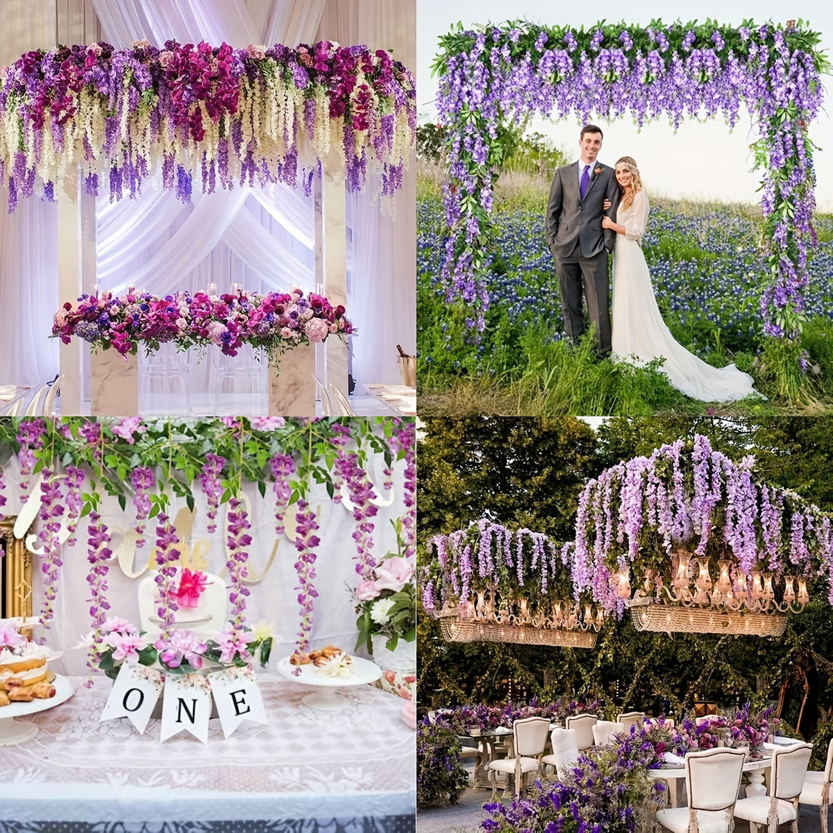 Artificial Wisteria Vine Garland 24 Pack 90 Feet Fake Hanging Flower String Purple Silk Floral Decor for Wedding Backdrop Party Ceiling Home Living Room Bedroom Outdoor Garden Boho Decor Bulk