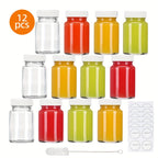 2oz Glass Shot Bottles with Caps 12/24 Pack – Mini Ginger Shot Juice Bottles with Lids, Waterproof Stickers & Brush, Potion Oil Party Mugs, 1.8x2.95 Inch