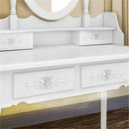 Vanity Desk with Mirror and 4 Drawers 360° Rotating Detachable Dressing Table with Stool – Modern White Makeup Table for Bedroom