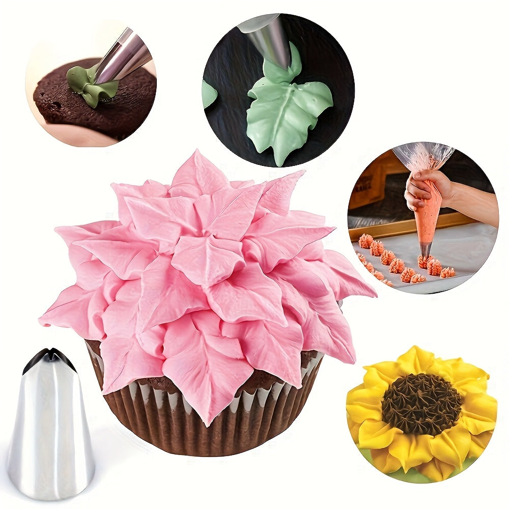 Russian Piping Tips Set 121PCS with 12 Flower Nozzles, Leaf Tips, Couplers & 100 Piping Bags – Complete Cake Decorating Kit for Cupcakes, Cookies & Holiday Baking, Beginner-Friendly Metal Icing Tips