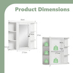 Wall Mounted Bathroom Medicine Cabinet with Mirror and 6 Open Side Shelves - White Wall Cabinet with Mirror for Bathroom Storage, Modern Medicine Cabinet Over Toilet or Vanity