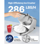 Electric Ice Crusher & Snow Cone Maker - 300W 286 lbs/h, 4 Stainless Steel Blades, One-Touch Operation, Anti-Splash, for Home Bar Office Kitchen | Nuvia Haven