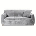 Velvet Stretch Sofa Cover Slipcover – Thick High-Elasticity Plush Couch Cover for L-Shape 1 2 3 4 Seater, Polyester Spandex Furniture Protector with Pillowcase for Living Room