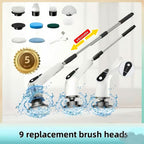 Electric Scrubber Brush with 9 Brush Heads 5 Speeds & 3 Extendable Handles - Power Cleaning Brush for Bathroom, Kitchen, Tiles, Floors & Carpets