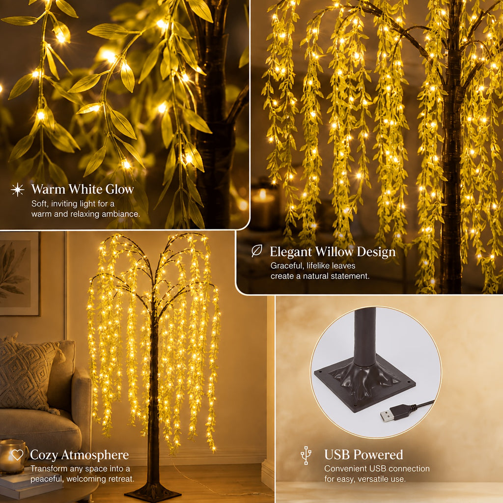 Willow Tree Floor Lamp LED Lighted Artificial Weeping Willow USB Powered Warm White Indoor Tree Light for Home Bedroom Living Room Mother's Day Decor