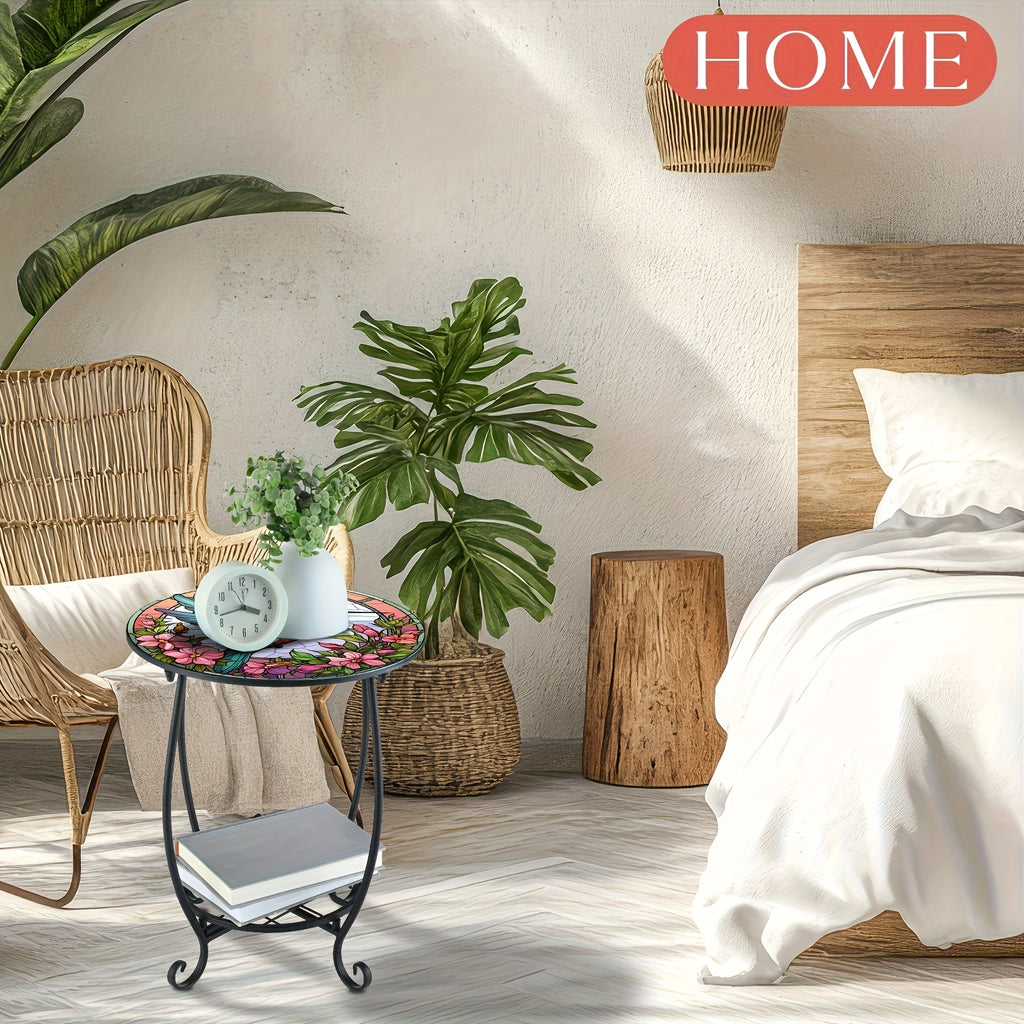 13.5 Inch Round Side Table Indoor Outdoor – Space-Saving Modern Accent Table for Patio Balcony Living Room Sofa Garden