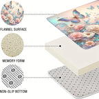 4pcs Flower Butterfly Shower Curtain Set 71x71 Inch with 12 Hooks Anti-Slip Bath Mat Toilet U-Shape Pad & Lid Cover - Complete Bathroom Set | Nuvia Haven