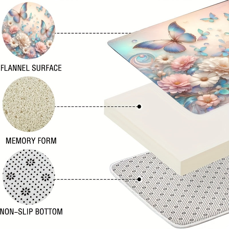 4pcs Flower Butterfly Shower Curtain Set 71x71 Inch with 12 Hooks Anti-Slip Bath Mat Toilet U-Shape Pad & Lid Cover - Complete Bathroom Set | Nuvia Haven