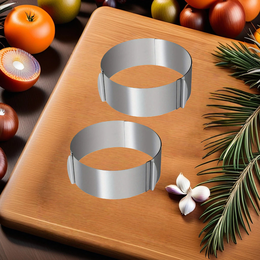Adjustable Stainless Steel Cake Ring Mold, Set of 2 – 6.3–11.8" Expandable Mousse Ring, Heavy-Duty 400 Series, Non-Stick, for Baking Cakes, Tarts & Desserts