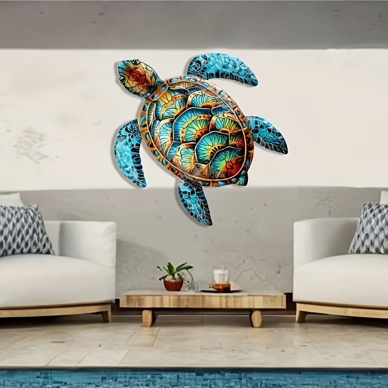 Colorful Metal Turtle Wall Art – Intricate Swirling Pattern Metal Wall Hanging Decor | 14.37 x 15.75 Inch Boho Wall Sculpture for Living Room, Entryway & Door | Unique Housewarming Gift