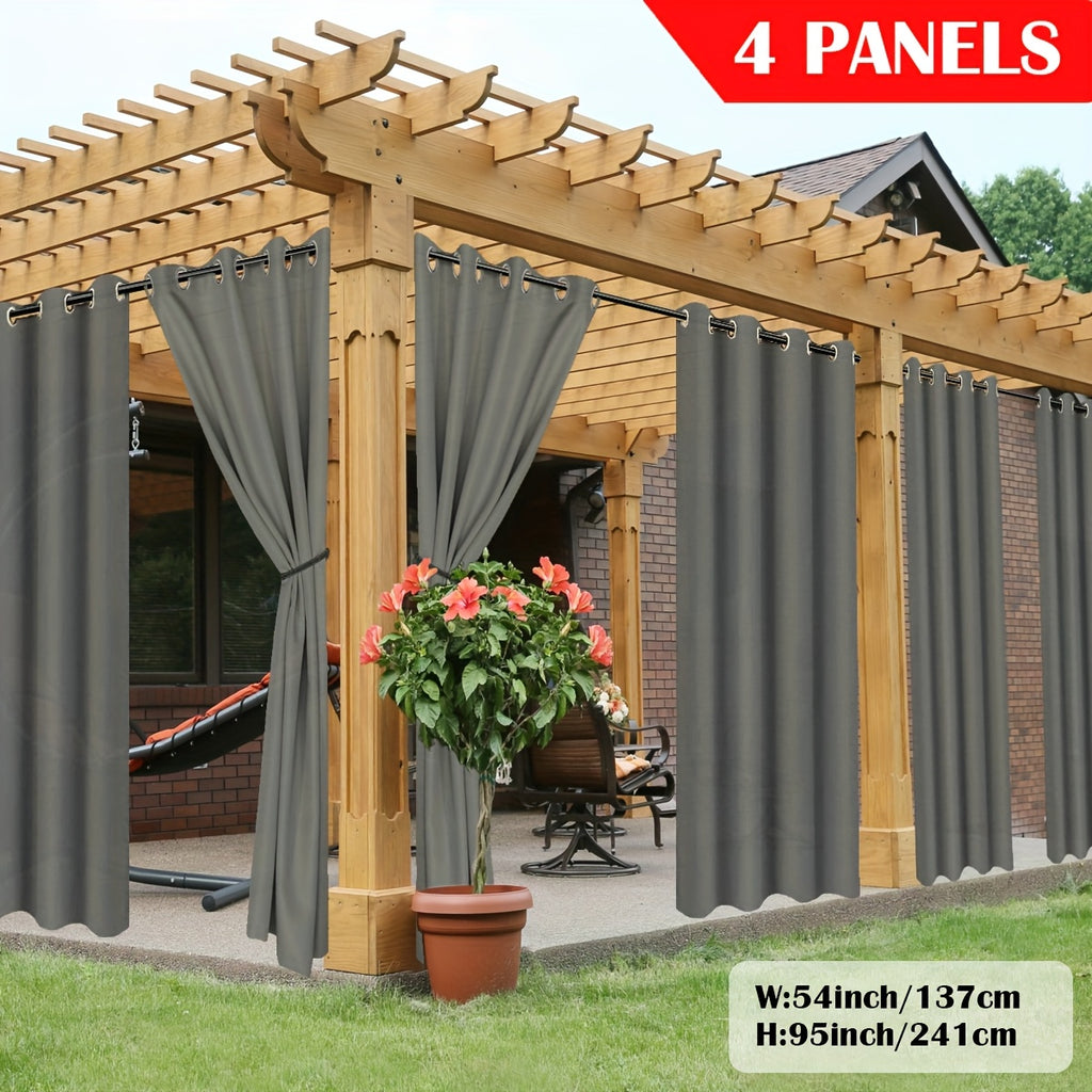 Outdoor Curtain Panels for Patio Gazebo Porch – Weather-Resistant, Light-Filtering Sun Block Privacy Drapes, 4 Panels, Multiple Sizes & Colors