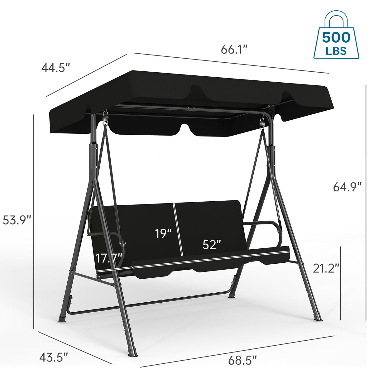 Outdoor Porch Glider Swing with Canopy Rust Proof Heavy Duty Steel Frame Adjustable Canopy Patio Furniture Garden Lawn Backyard Black Beige Brown Red Green