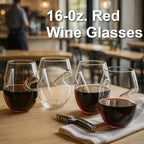 Red Wine Glasses Set of 4 – Borosilicate Glass with Unique Swirling Design, Dishwasher Safe, Large Stem Wine Glass for Home, Parties & Gifting
