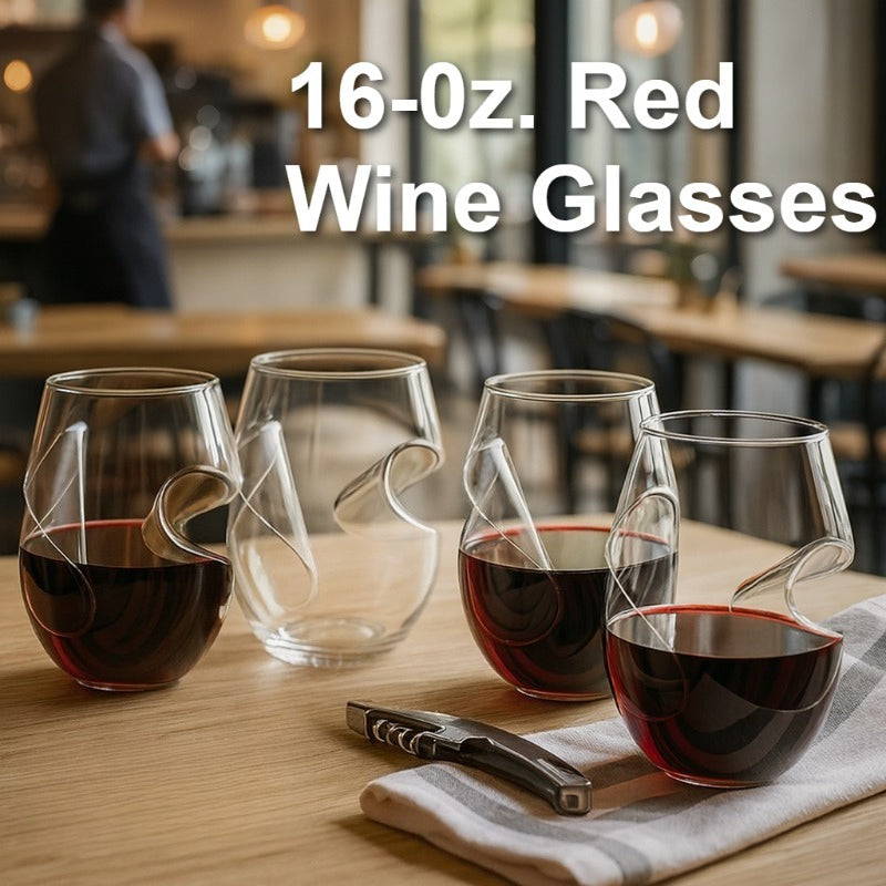 Red Wine Glasses Set of 4 – Borosilicate Glass with Unique Swirling Design, Dishwasher Safe, Large Stem Wine Glass for Home, Parties & Gifting