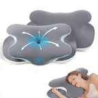 Ergonomic Cervical Memory Foam Pillow – Contour Support with Cooling Silk Cover | White & Gray
