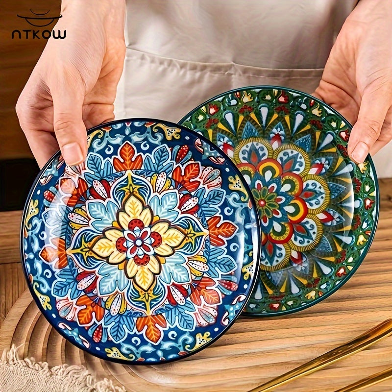 Bohemian Underglaze Ceramic Plate Set 6-Piece – 6 Inch Hand-Painted Shallow Plates for Fruits, Appetizers & Side Dishes | Lightweight & Microwave Safe Boho Dinnerware