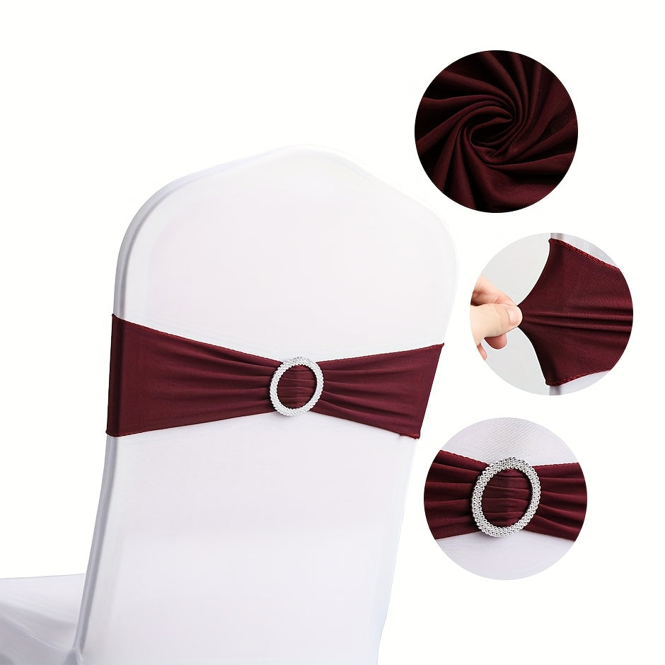 Chair Sashes 100-Pack – Milk Fiber & Spandex Stretch Sash Bands with Buckle, Snap-Back Elasticity, Wedding Party Banquet Decor, 8 Colors