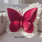 Butterfly Shape Sherpa Decorative Throw Pillow with Lace Embellishment, Soft Plush Cushion for Bedroom Sofa Couch Car Outdoor, All-Season Glam Style Gift for Women