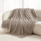 Faux Rabbit Fur Throw Blanket Ultra Soft Fluffy Striped Plush Blanket for Couch Bed Sofa Luxury Warm Winter Blanket Pink Light Brown