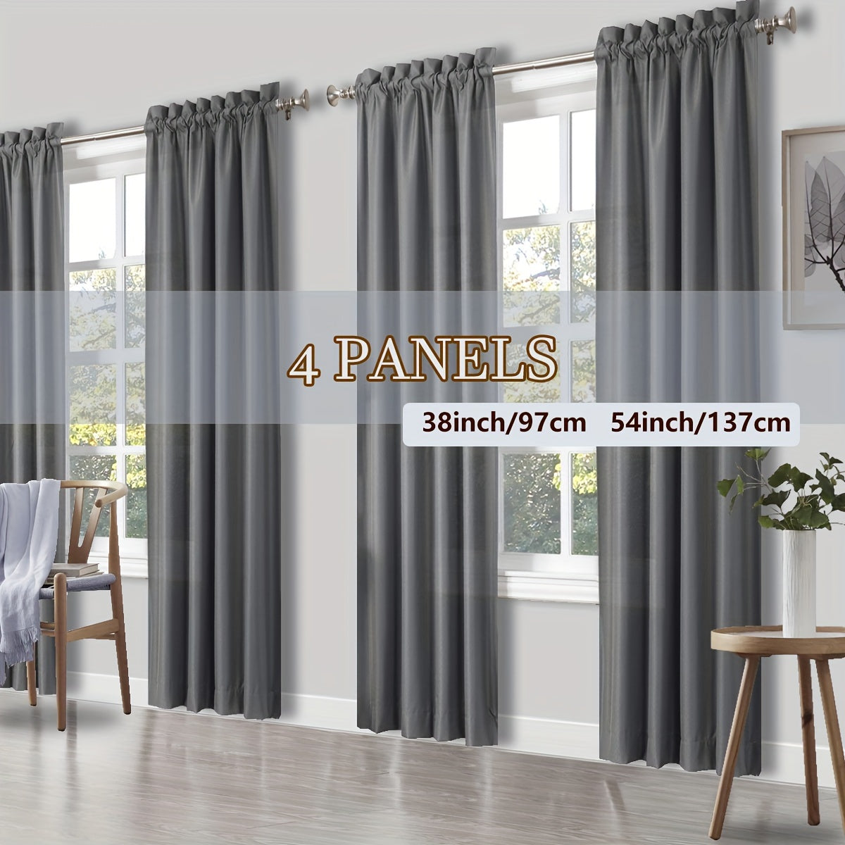Solid Color Rod Pocket Light Filtering Curtains – 4 Panels Set for Living Room, Bedroom & Office | Multiple Sizes & 10 Colors | Simple Modern Window Panels