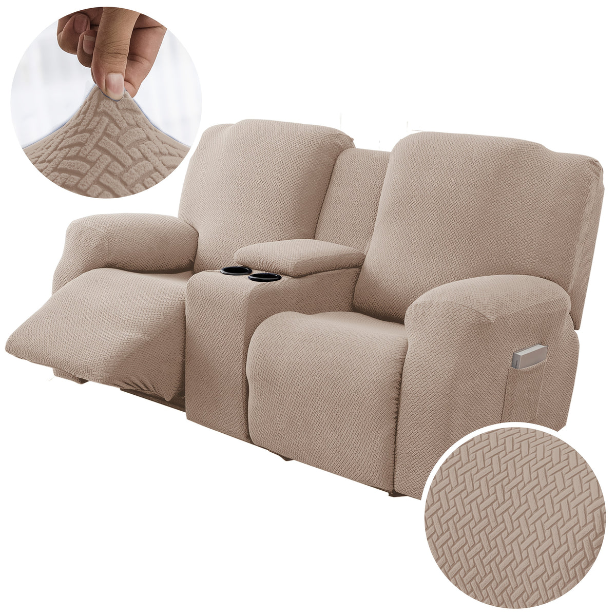 Sofa Cover Recliner 2 Seater – High Elastic Washable Velvet Slipcover with Side Pocket, Non-Slip Furniture Protector for Living Room & Bedroom