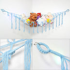 Stuffed Animal Storage Hammock with Star Lights – Corner Mesh Toy Organizer with Hooks for Kids Room, Bedroom & Nursery | White, Black & Pink