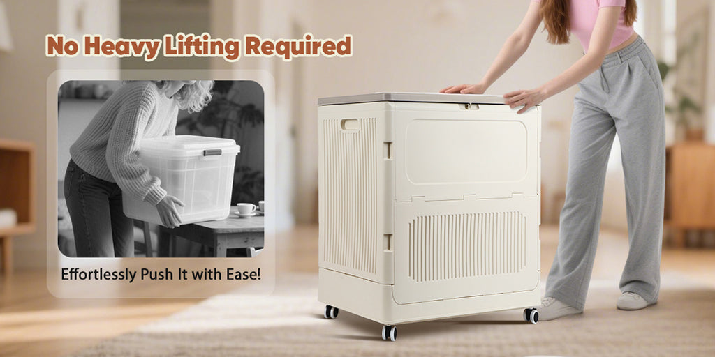Large Storage Box with Wheels 37 Gallon Flip-Top Lid Foldable Closet Organizer for Clothes Quilts Blankets Bedroom Living Room White Red