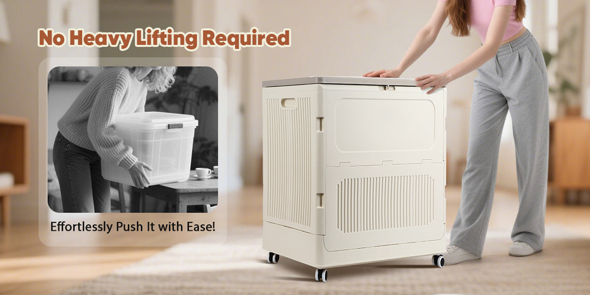 Large Storage Box with Wheels 37 Gallon Flip-Top Lid Foldable Closet Organizer for Clothes Quilts Blankets Bedroom Living Room White Red