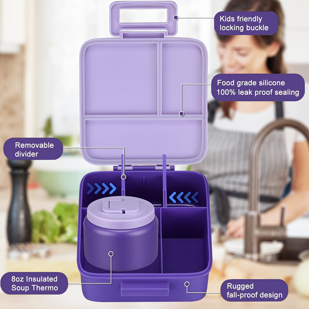 Stainless Steel Insulated Lunch Container Set 8oz Thermos Food Jar with Cooling Container for Kids School Work Meal Prep Purple Green
