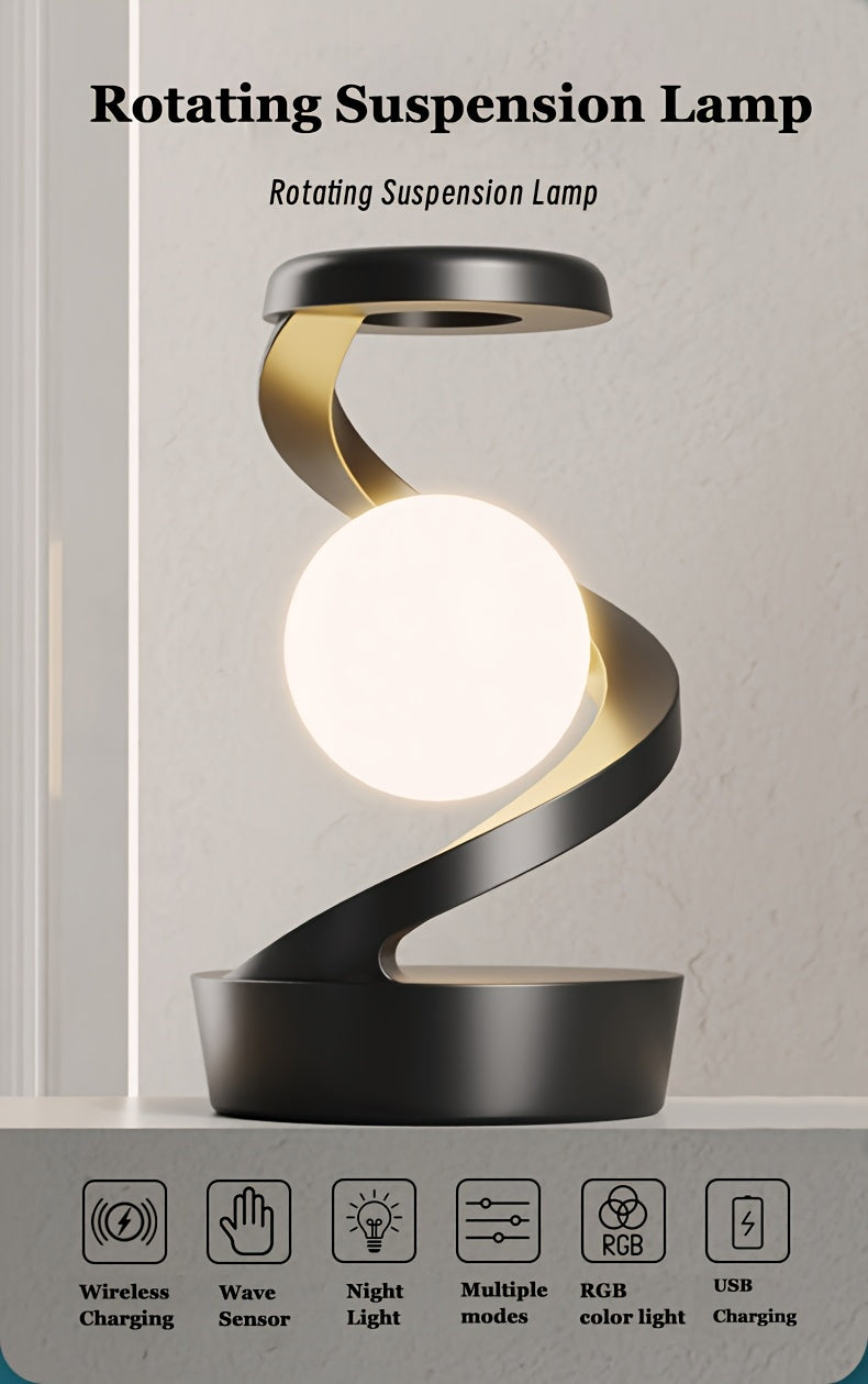 Floating Rotating Lamp with Wireless Charging, Color-Changing LED Table Lamp, Bedside Nightstand Lamp with Atmosphere Night Light – Home & Party Decor