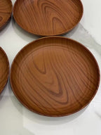 10-Piece Wood Grain Dinner Plates Set 7.8 Inch Thickened Plastic Plates Salad Breakfast Serving Trays Family Dining Multi-Use