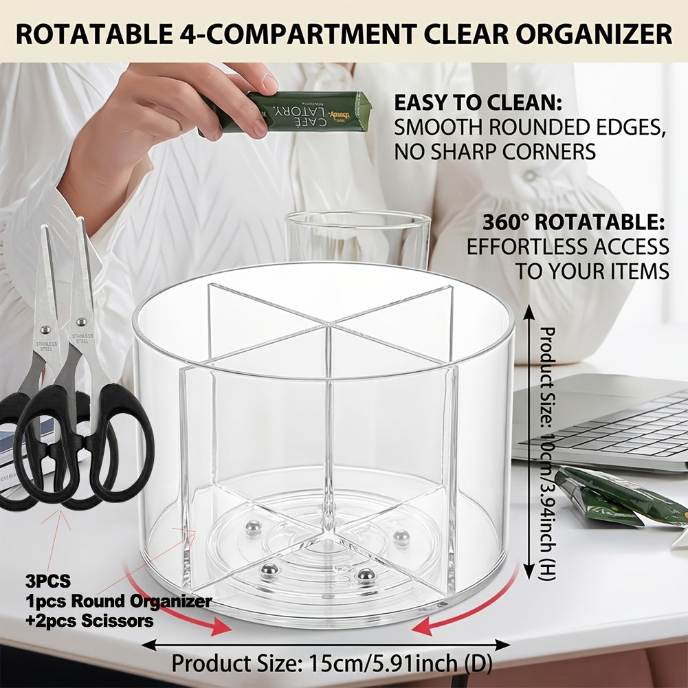 Lazy Susan Organizer Rotating Drink Mix Packet Holder Clear Turntable with Dividers for Powder Packets Water Flavor Packets Pantry Counter