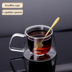 Double Wall Insulated Glass Coffee Cups Set of 4 with Golden Spoons | Transparent Hot Cold Drinkware for Home Office Coffee Shop
