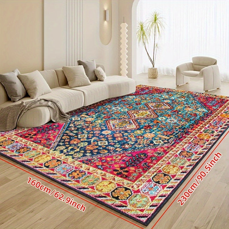 Bohemian Vintage Floral Area Rug – Ethnic Boho Floral Pattern Large Decor Mat for Living Room, Bedroom, Coffee Table & Tea Room, Exotic Vintage Home Decor, 6 Sizes
