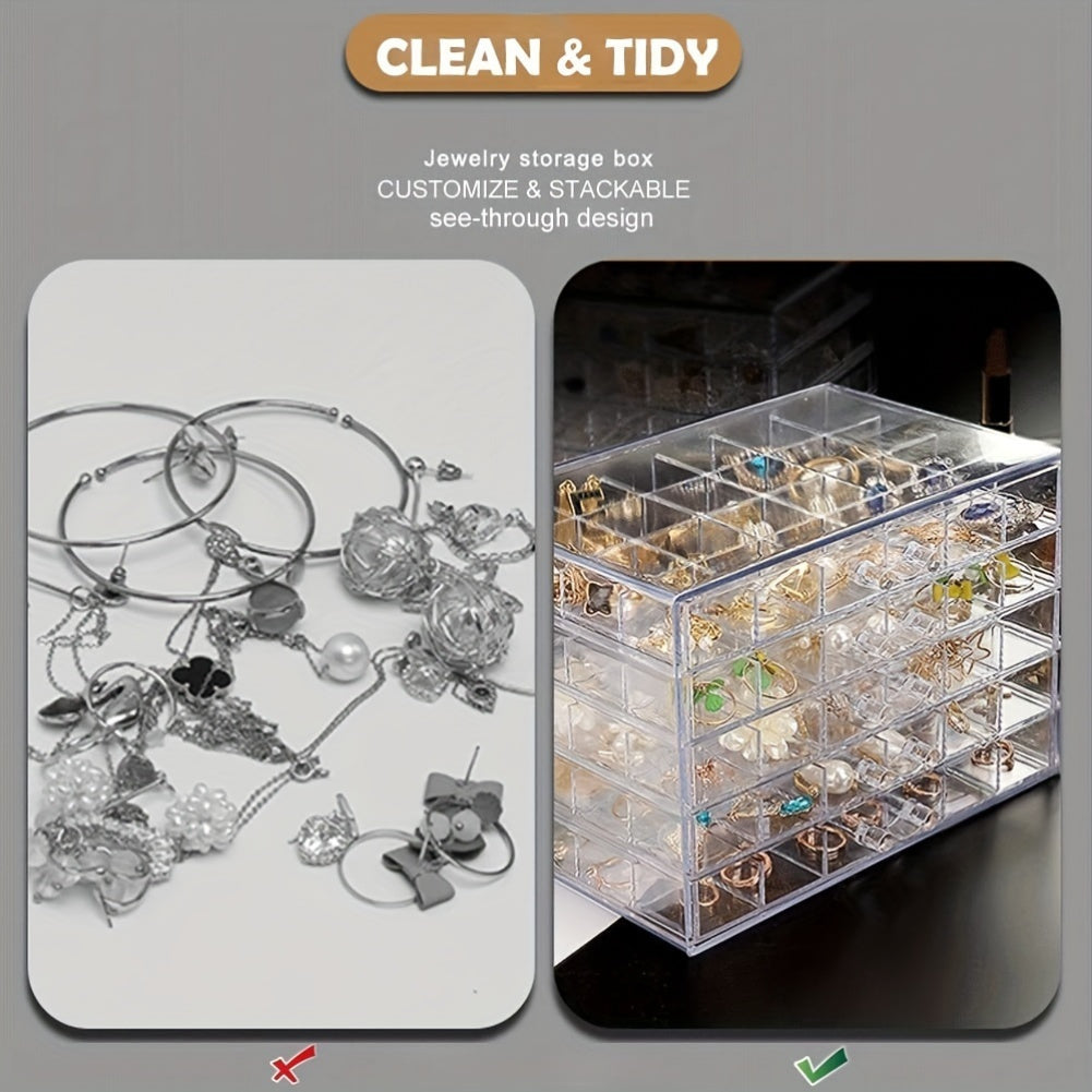 Transparent 5 Layer Drawer Storage Box Nail Jewelry Organizer – 120 Cell Stackable Nail Art Polish Holder for Earrings Rings Necklaces Small Accessories