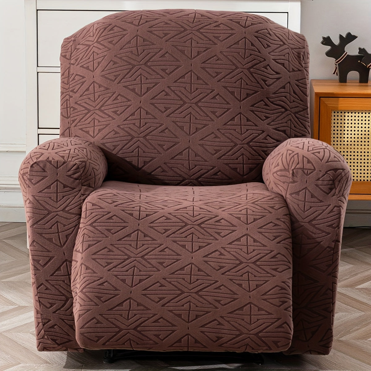 Stretch Recliner Chair Covers 4-Piece Set Non-Slip Elastic Bottom Slipcovers for Reclining Chair – 92% Polyester Polar Fleece Furniture Protector for Living Room Pet Scratch Stain Protection