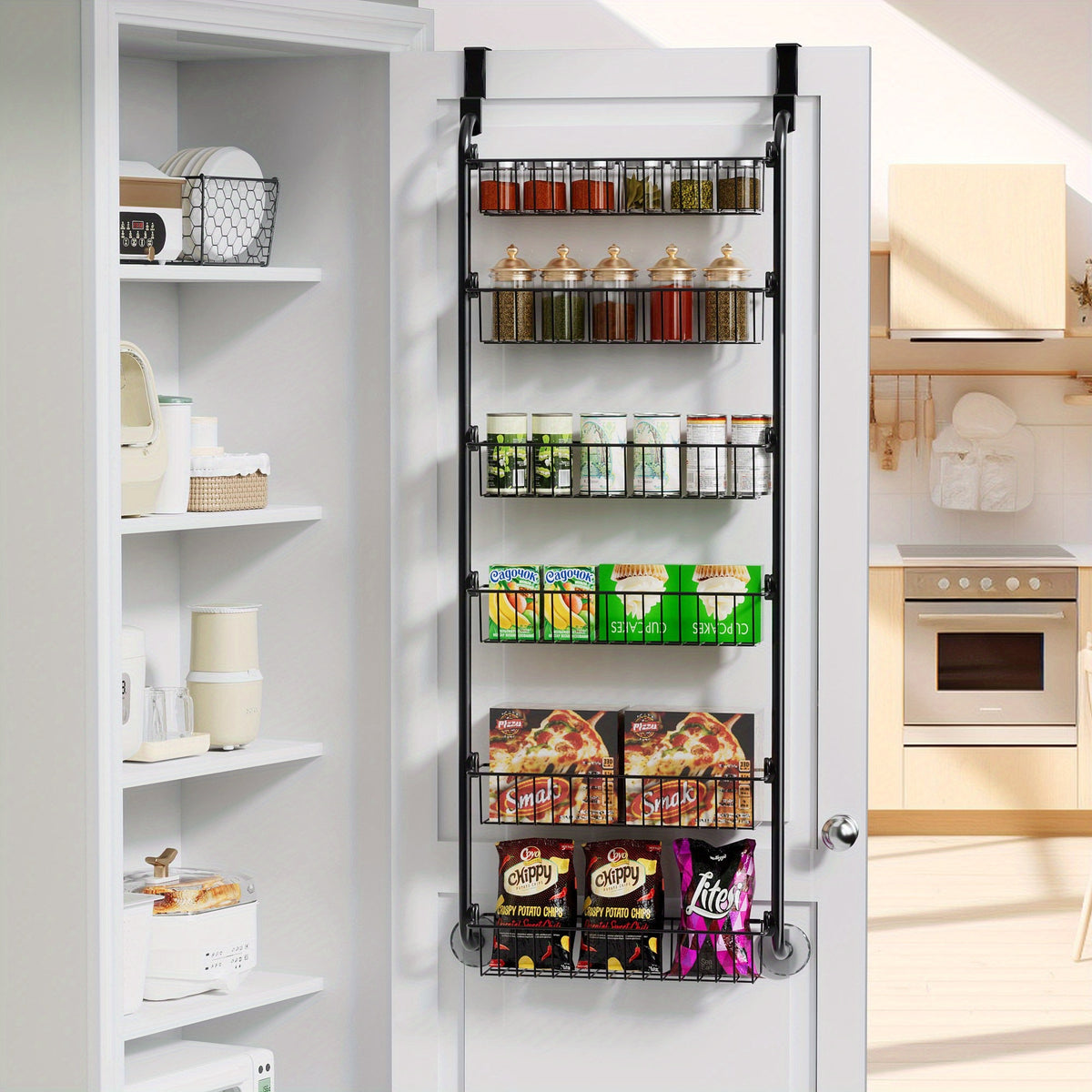 Over The Door Pantry Organizer Heavy Duty Metal – 6 or 8 Tier Door Mounted Storage Rack for Kitchen, Pantry & Spice Management, Holds 80 LBS