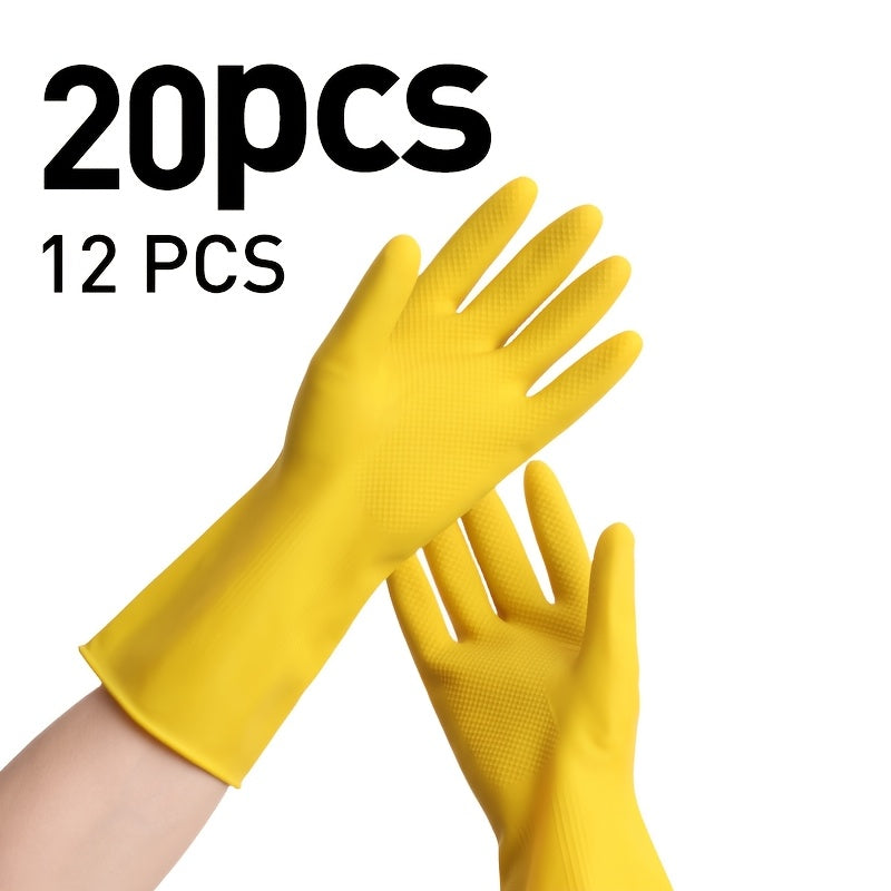 Heavy-Duty Latex Dishwashing Gloves Multi-Pack, Reusable Bright Yellow Rubber Cleaning Gloves S M L for Home Kitchen Restaurant & Commercial Use, 12 or 20 Pairs