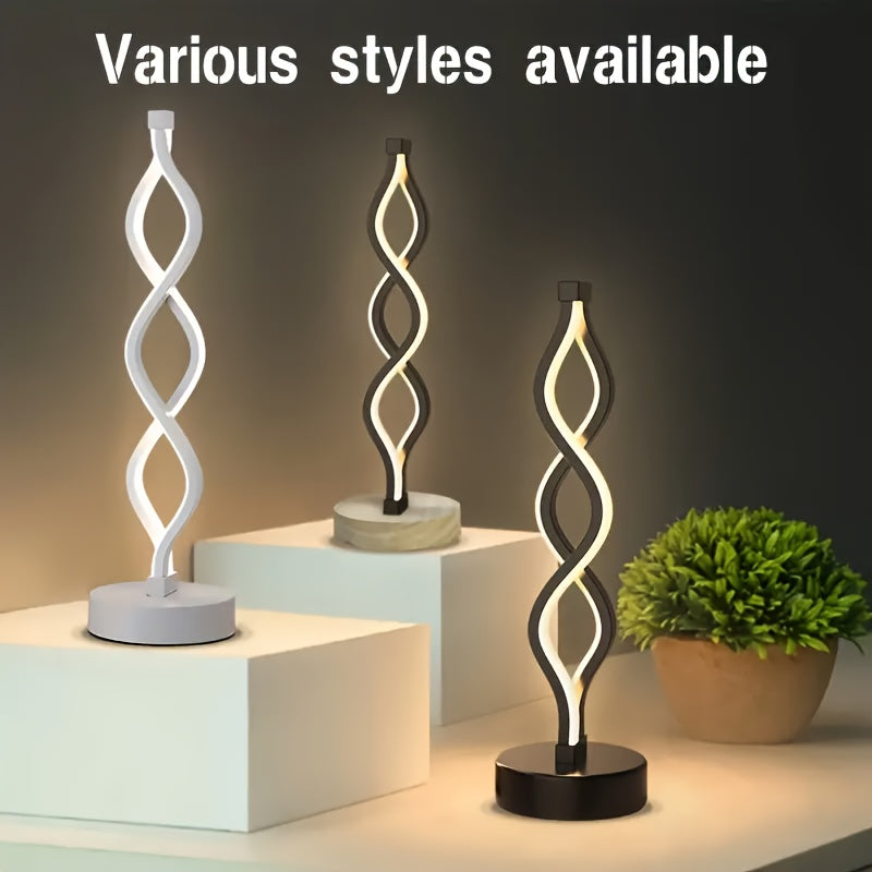 Spiral LED Table Lamp Dimmable 3-Color Modern Minimalist Bedside Lamp - Creative Wave Design Desk Lamp with Metal Base & USB Charging, Small Night Lamp for Bedroom, Living Room, Office & Study