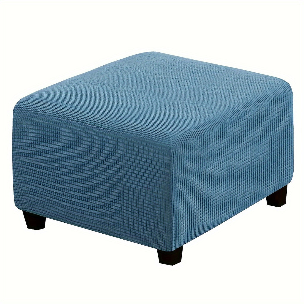 Stretch Ottoman Footstool Cover Elastic Square Slipcover – Grip Polyester Stretch Protector with Elastic-Band Closure, Machine Washable Footstool Cover for Home & Office, 1pc