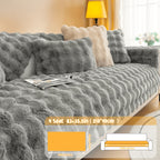 Bubble Faux Rabbit Fur Sofa Cover Non-Slip Stretchable 3/4 Seat Slipcover – Silicone Grip Breathable Furniture Protector for Living Room, Bed & Dorm, Machine Washable in Beige, Dark Grey & Khaki