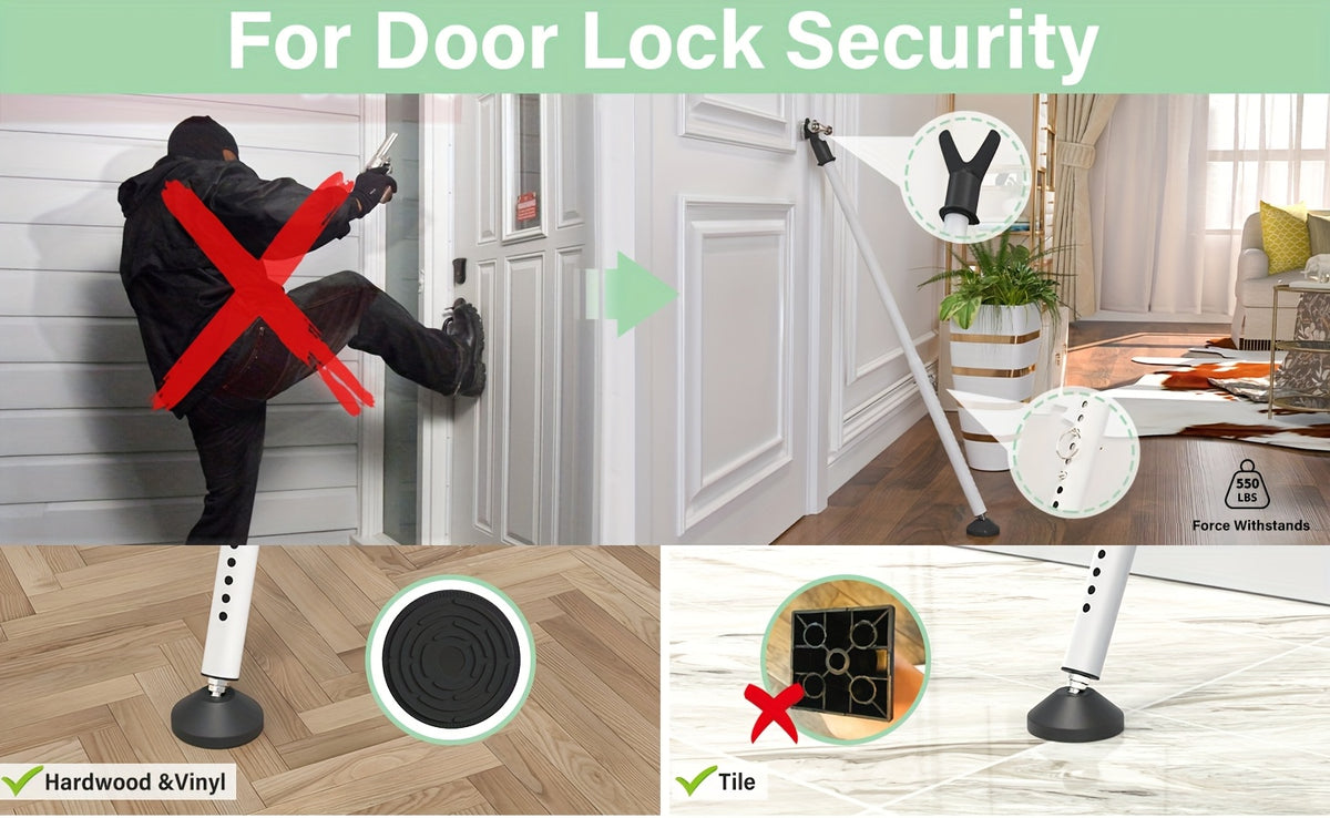 Door Security Bar Adjustable 20-52 Inch Heavy Duty Door Barricade Bar – Anti-Theft Door Jammer Stopper for Front Door, Bedroom, Apartment, Hotel Room, Window & Sliding Patio Door Security